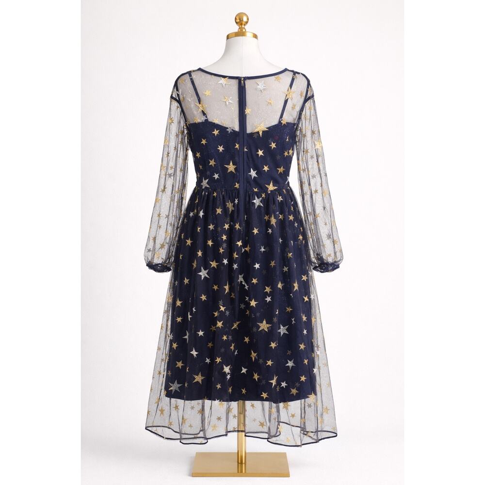 Bloomchic Plus Size 18-20/2X Blue Gold Silver Glitter Star Sweetheart Maxi Dress - Picture 2 of 8